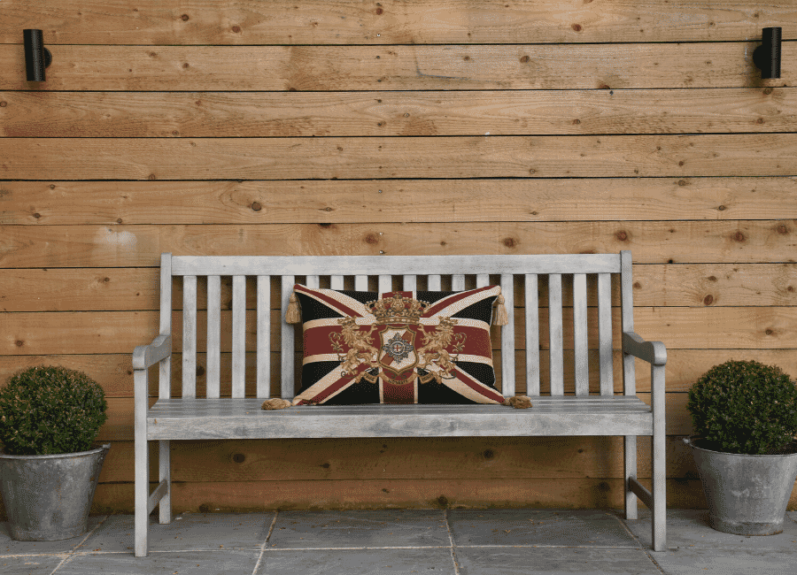 Union Jack Crest Large Tapestry Room Cushion With Tassels with Feather Filler 