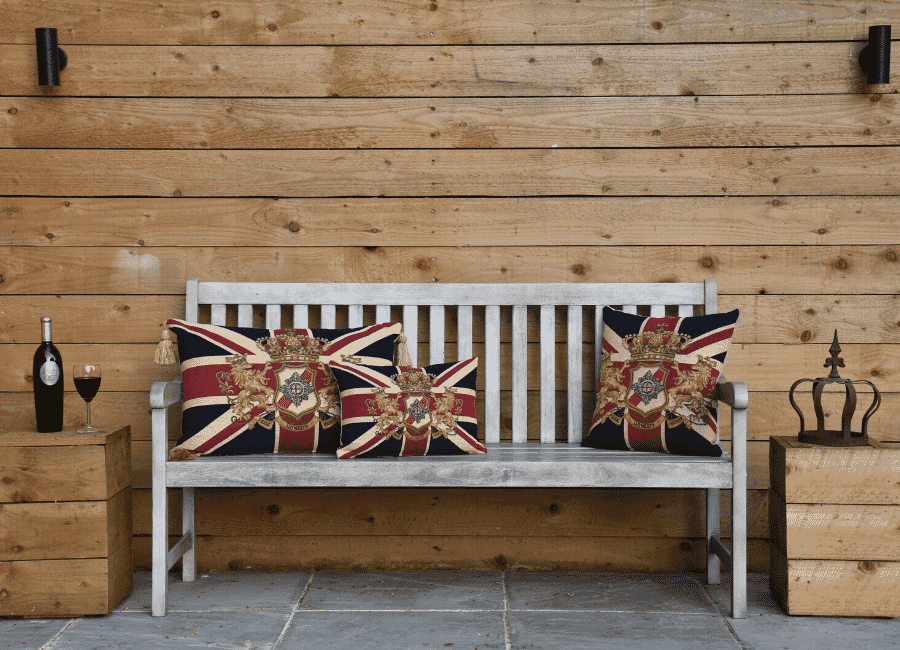 Union Jack Crest Large Tapestry Room Cushion With Tassels with Feather Filler 
