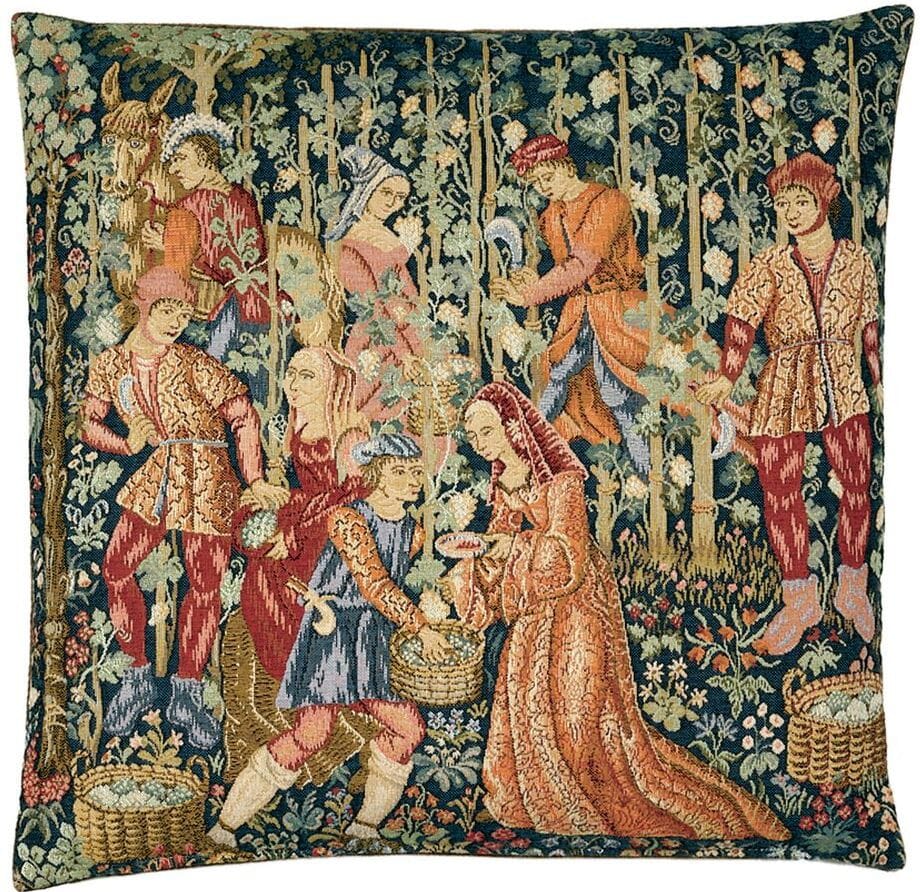 Grape-Gathering Tapestry Cushion with Feather Filler 