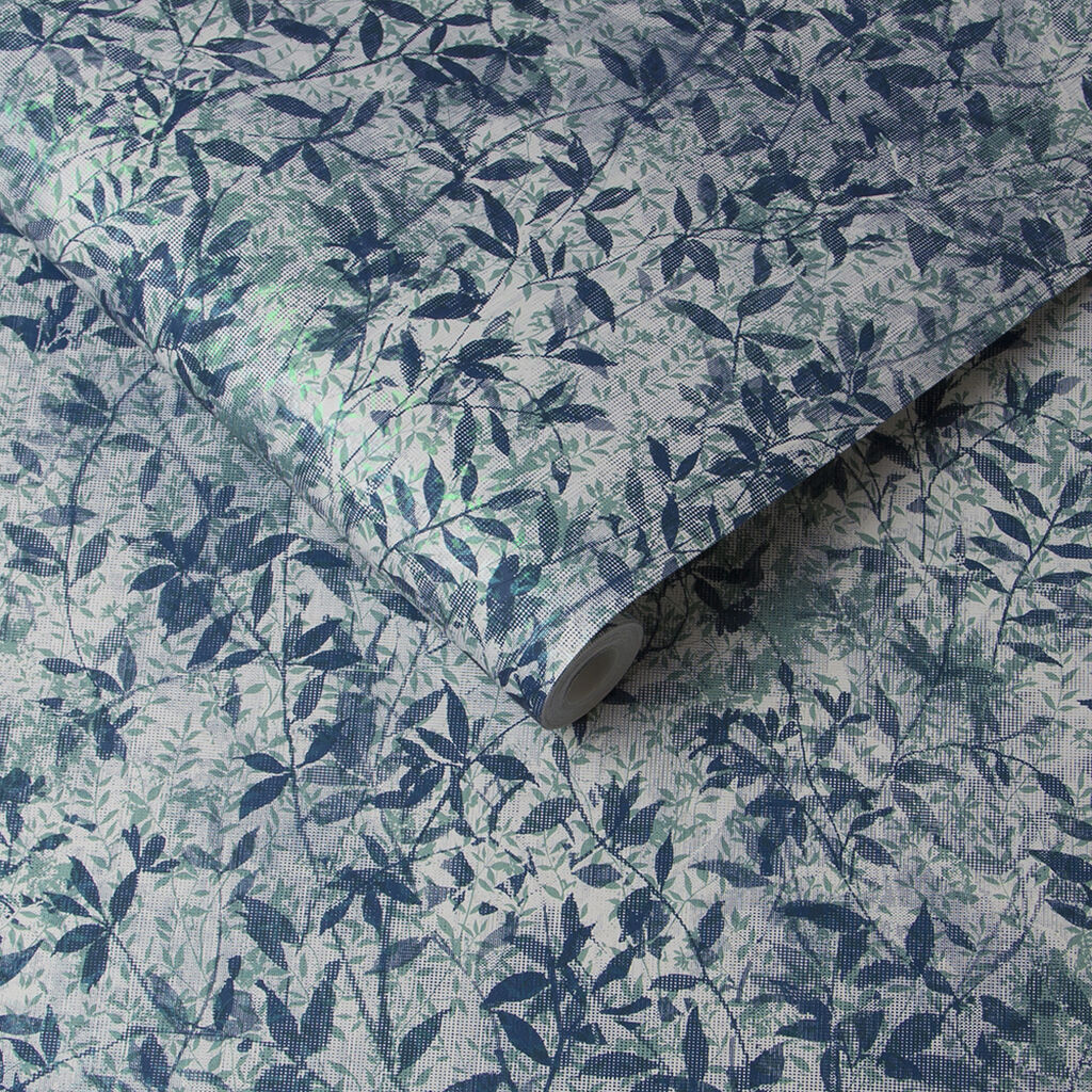 105113 - Botany Iridescent Wallpaper - Midnight Blue - Graham & Brown