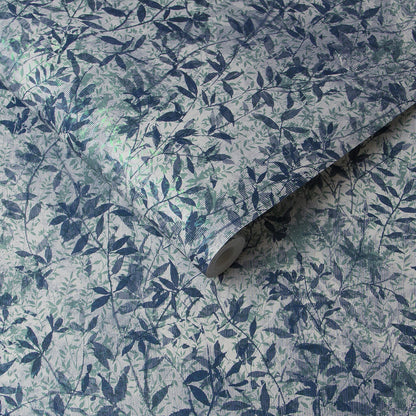 105113 - Botany Iridescent Wallpaper - Midnight Blue - Graham & Brown