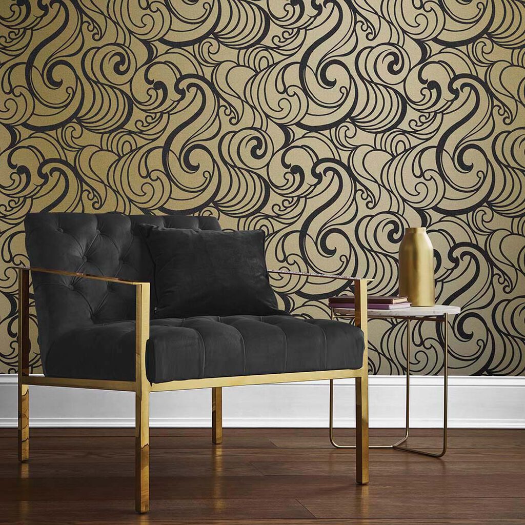 105272 - Hula Wallpaper - Swirl Guilded - Graham & Brown