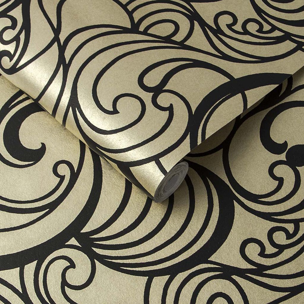 105272 - Hula Wallpaper - Swirl Guilded - Graham & Brown