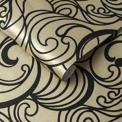 105272 - Hula Wallpaper - Swirl Guilded - Graham & Brown