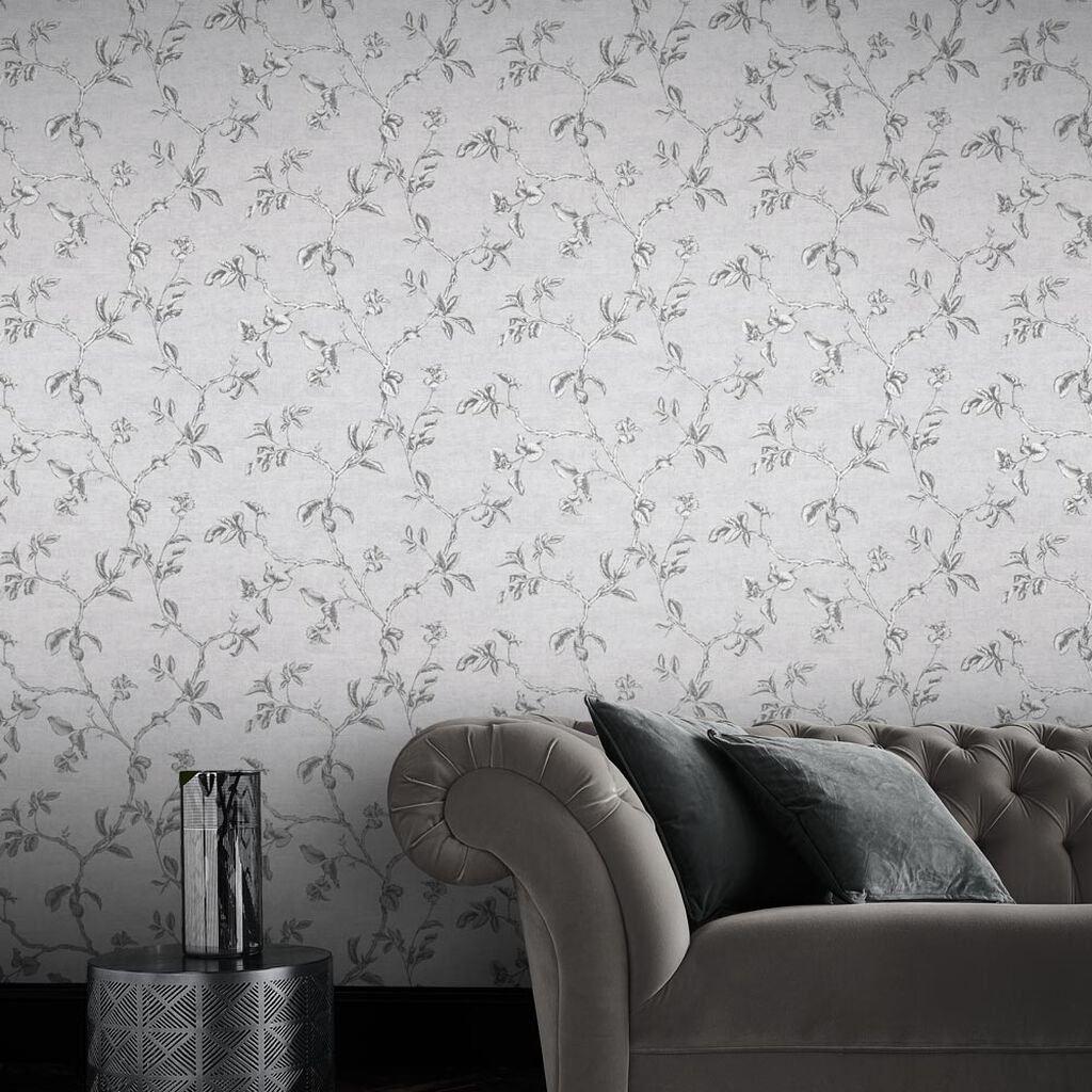105671 - Twining Wallpaper - Silver - Graham & Brown