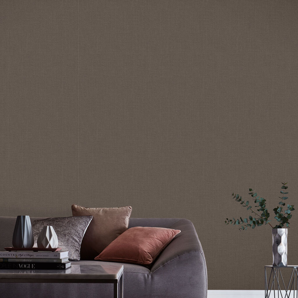 105855 - Linen Wallpaper - Chocolate - Graham & Brown