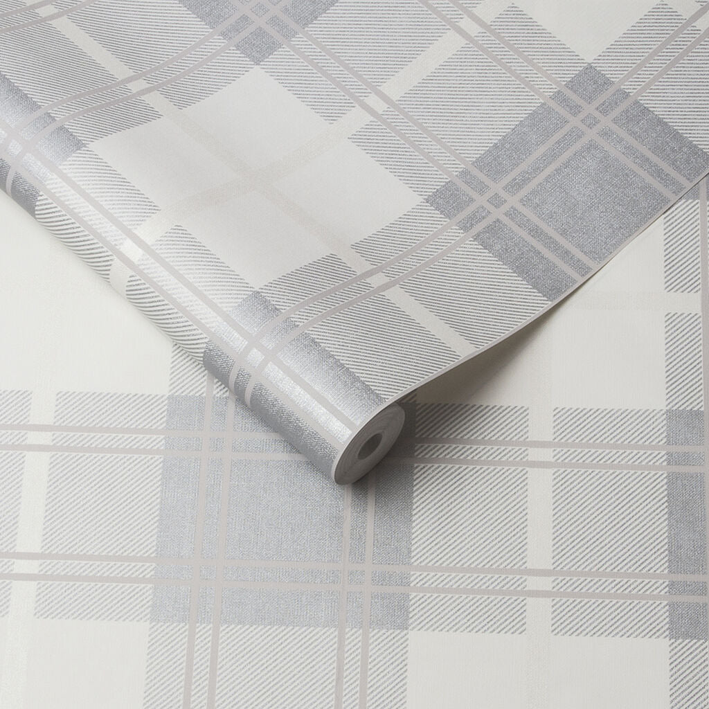 105905 - Tartan Wallpaper - White - Graham & Brown