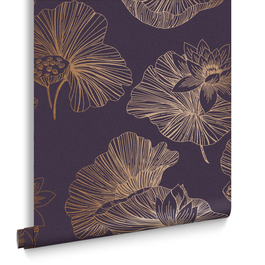 105936 - Lotus Wallpaper - Plum - Graham & Brown