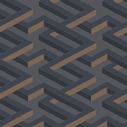 Luxor Wallpaper - Metallic Bronze on Slate Grey - 105/1001