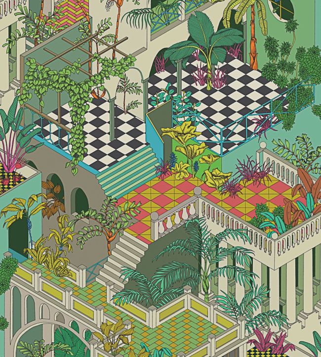 Miami Wallpaper - Olive Green Multi - 105/4017