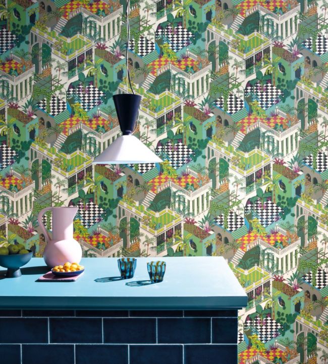 Miami Wallpaper - Olive Green Multi - 105/4017