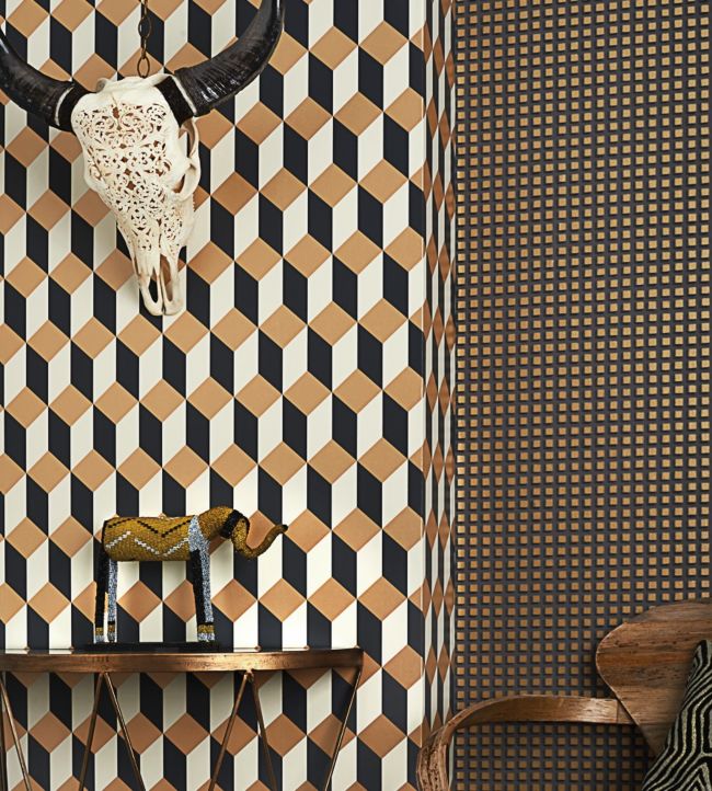 Delano Wallpaper - Metallic Gold, Cream and Charcoal - 105/7030