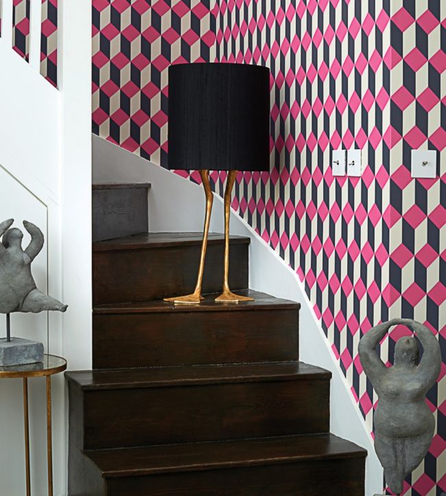Delano Wallpaper - Magenta, White & Charcoal - 105/7033