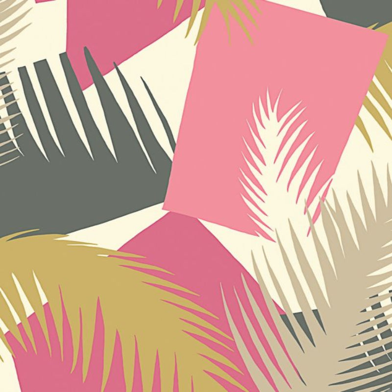 Deco Palm Wallpaper - Fuchsia, Magenta, Gold & Charcoal on Cream - 105/8038