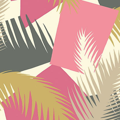 Deco Palm Wallpaper - Fuchsia, Magenta, Gold & Charcoal on Cream - 105/8038