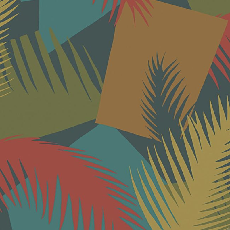Deco Palm Wallpaper - Ginger, Rouge, Olive on Midnight - 105/8039