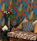 Deco Palm Wallpaper - Ginger, Rouge, Olive on Midnight - 105/8039