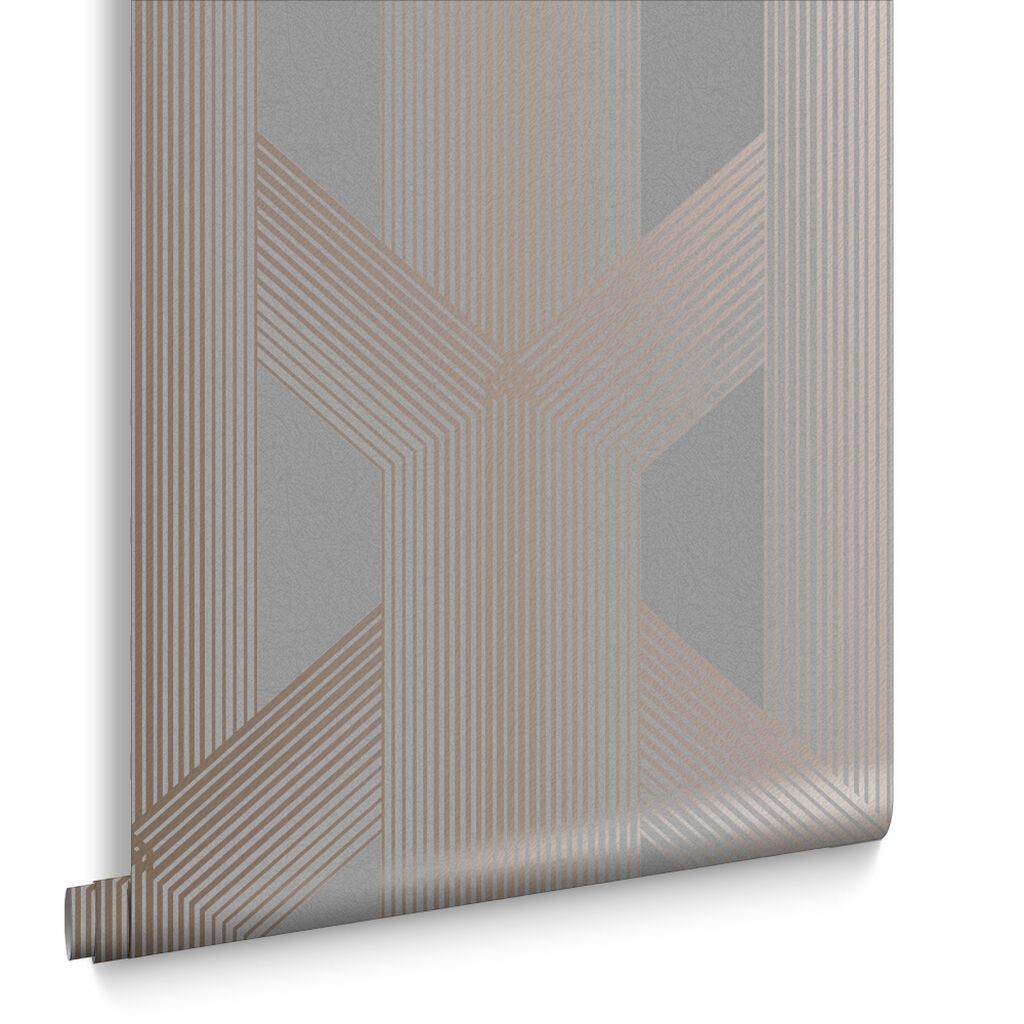 106761 - Lagom Geo Wallpaper - Grey & Rose Gold - Graham & Brown
