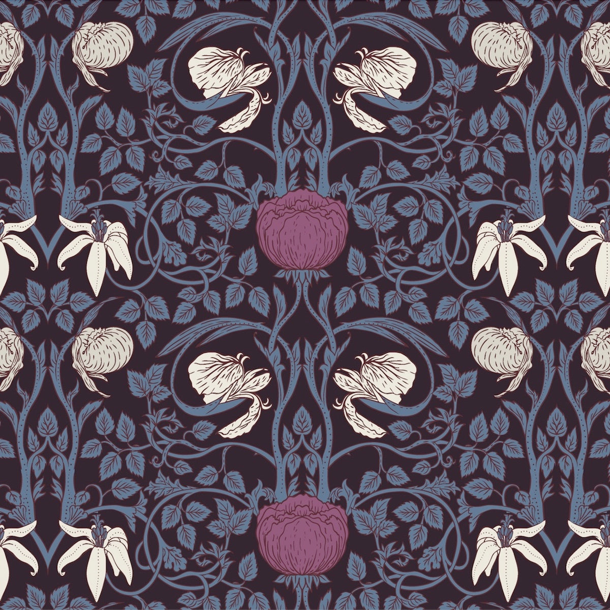 1075 - Pimpernel Flower Wallpaper - Powder Blue Mauve by Morris Collections