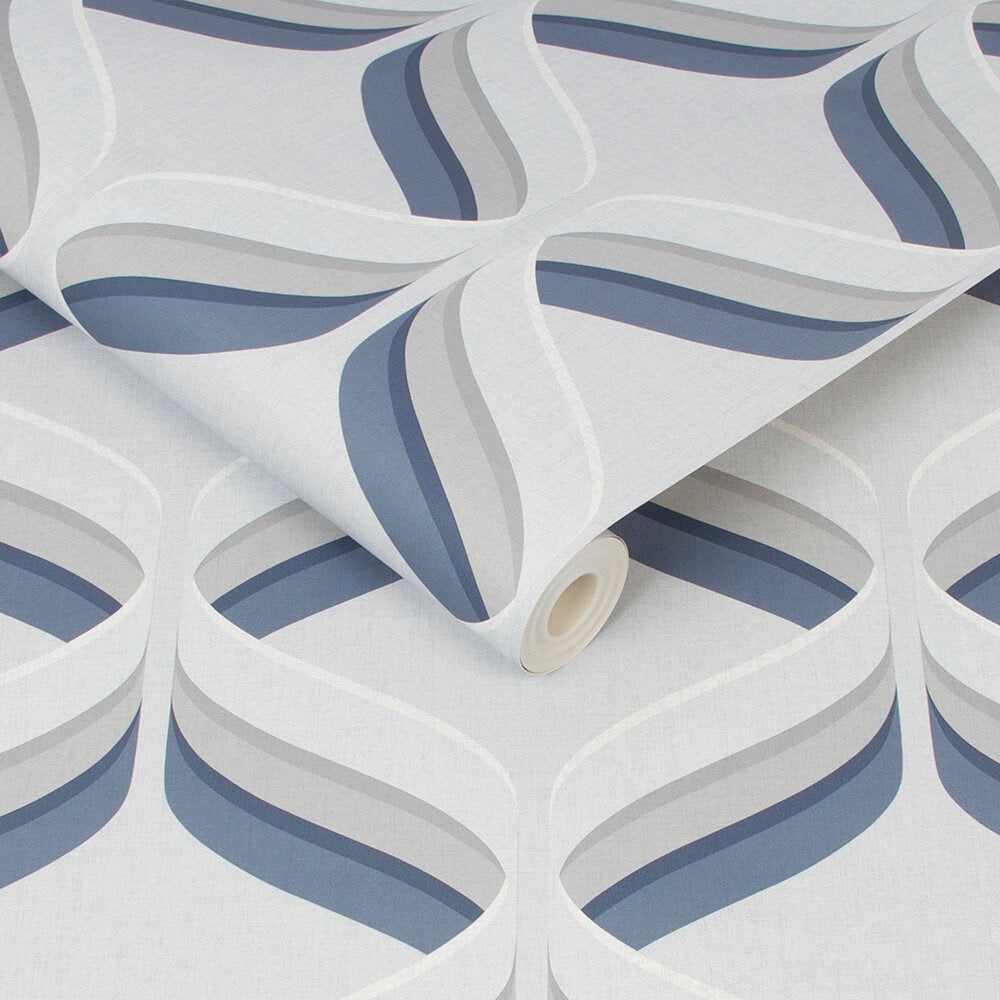 Retro Ogee Wallpaper - Blue