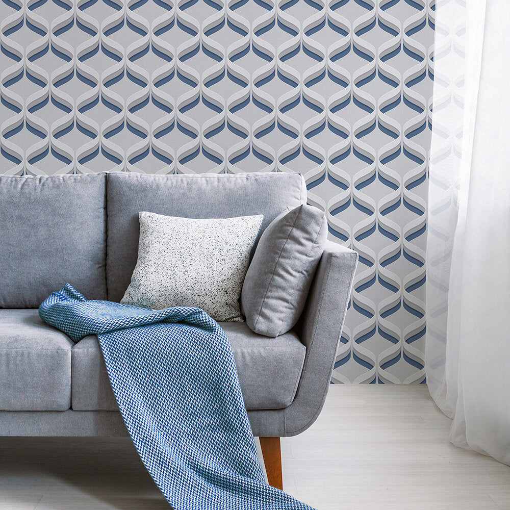 Retro Ogee Room Wallpaper - Blue
