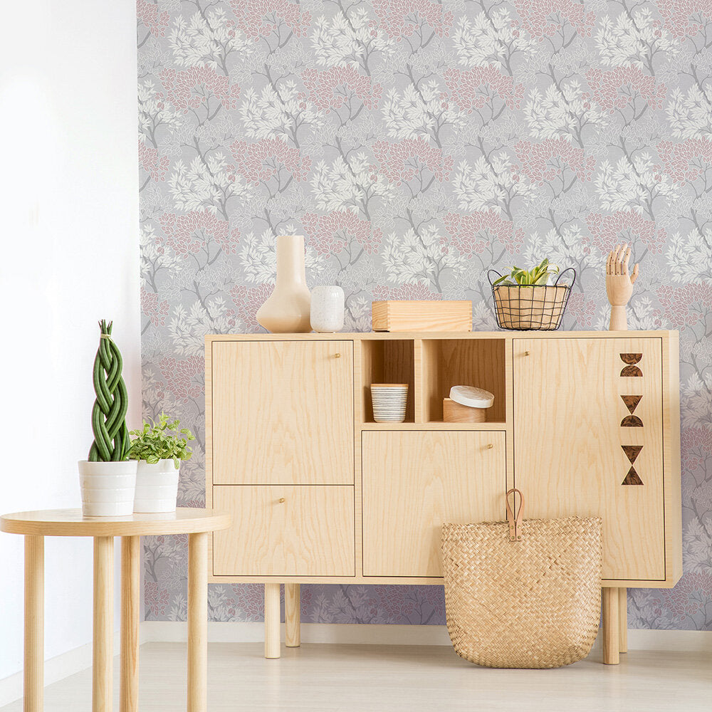 Lykke Tree Room Wallpaper - Pink