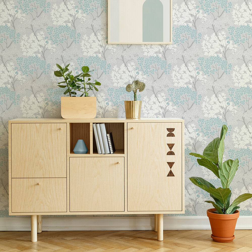 Lykke Tree Room Wallpaper - Blue
