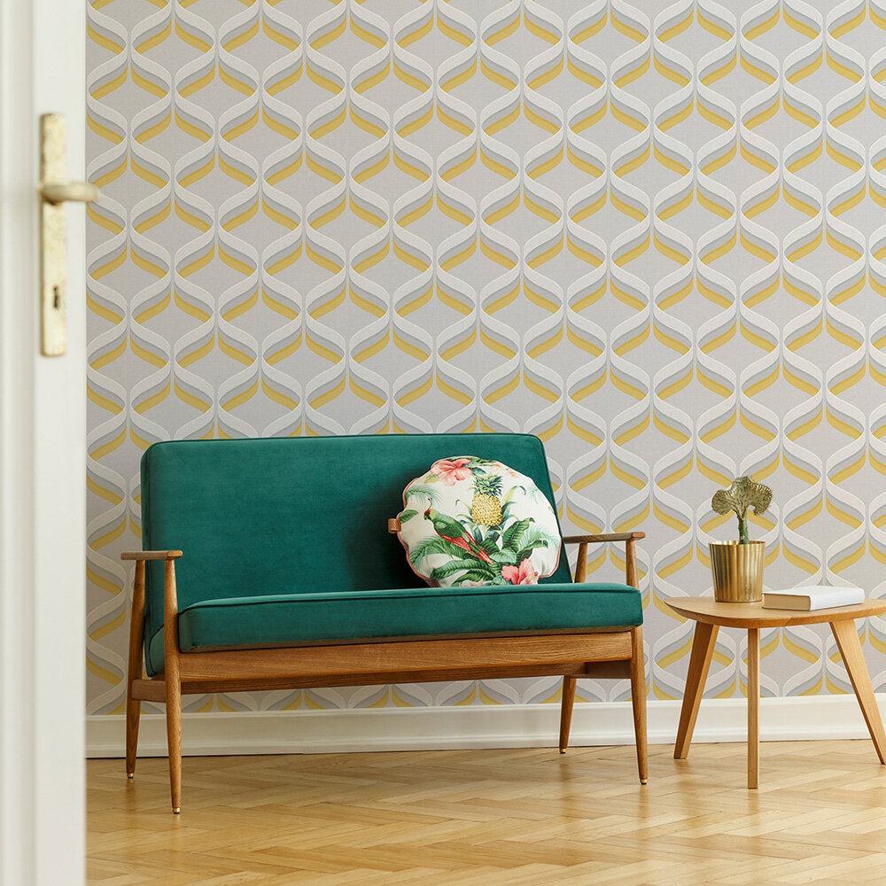 Retro Ogee Room Wallpaper - Yellow