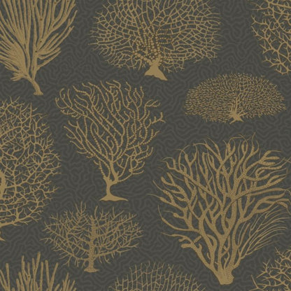 Seafern Wallpaper - Metallic Gold on Charcoal - 107/2006