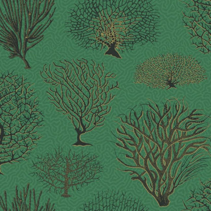 Seafern Wallpaper - Charcoal & Metallic Gold on Emerald - 107/2007