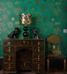 Seafern Wallpaper - Charcoal & Metallic Gold on Emerald - 107/2007
