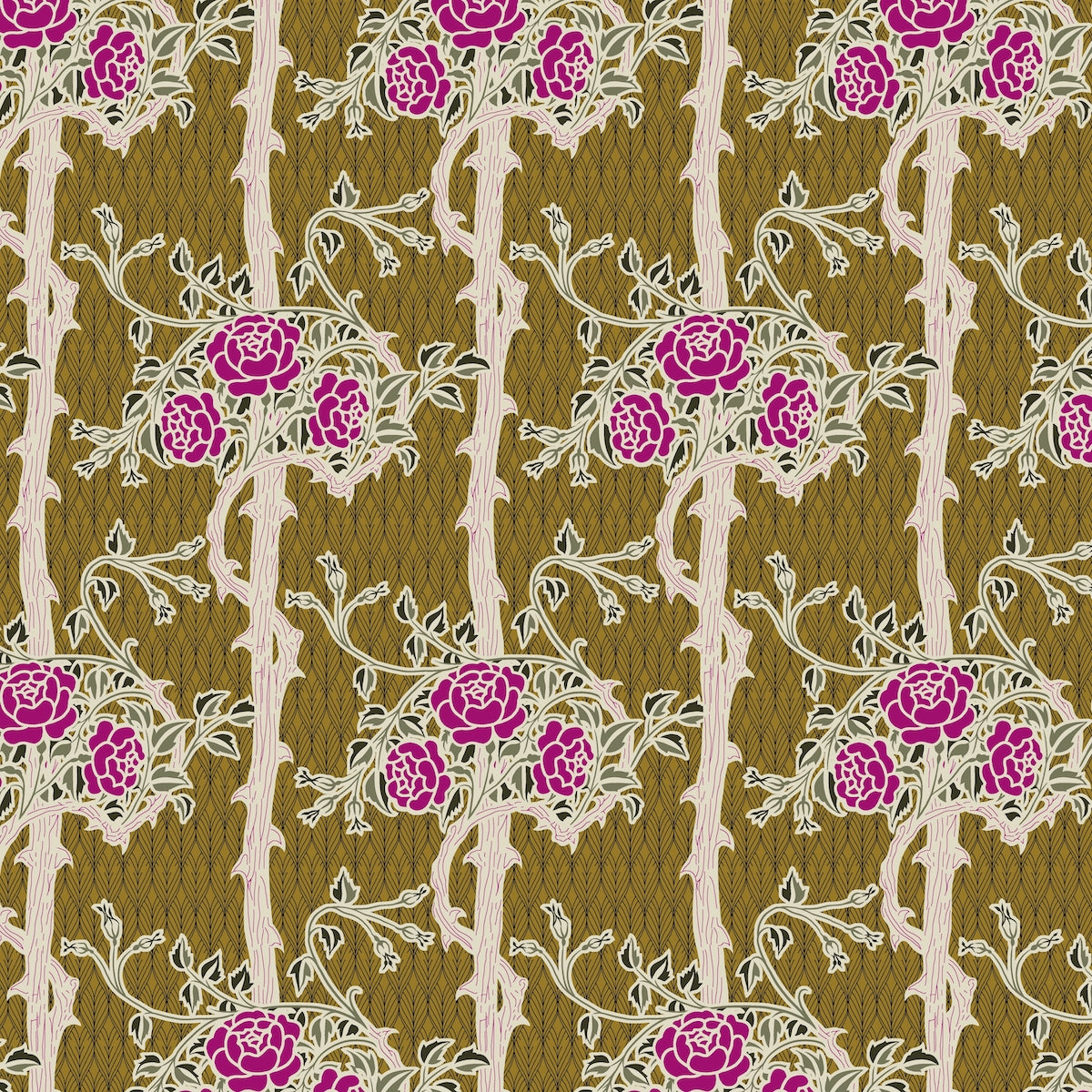 1086 - Forest Rose Wallpaper - Brown Green by Morris Collections