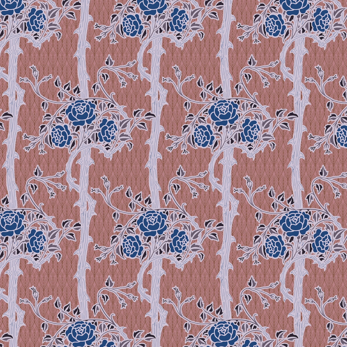 1087 - Forest Rose Wallpaper - Pink Blue by Morris Collections