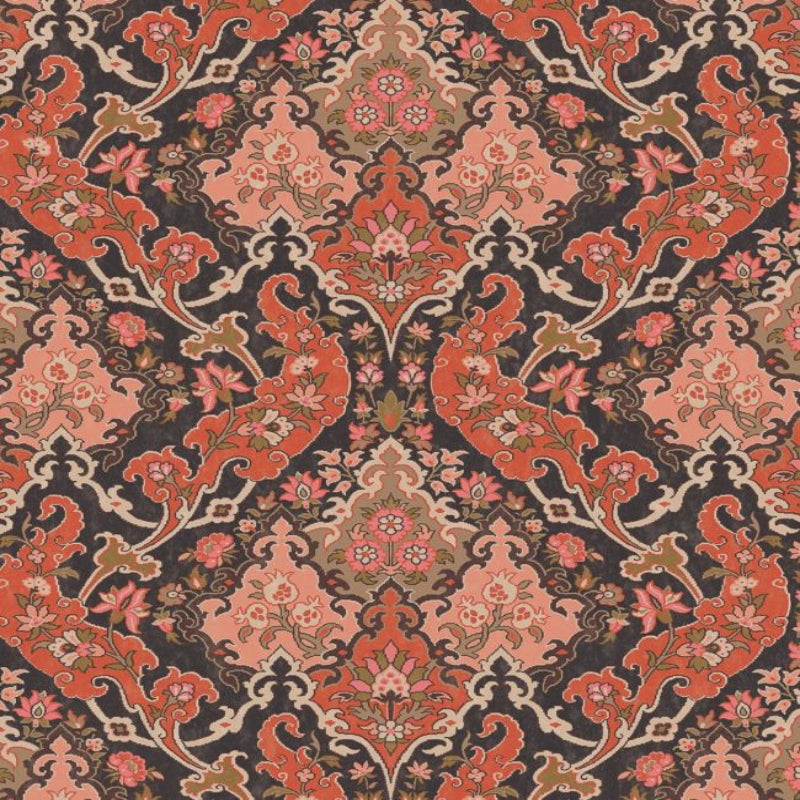 Pushkin Wallpaper - Coral & Rouge on Soot - 108/8039