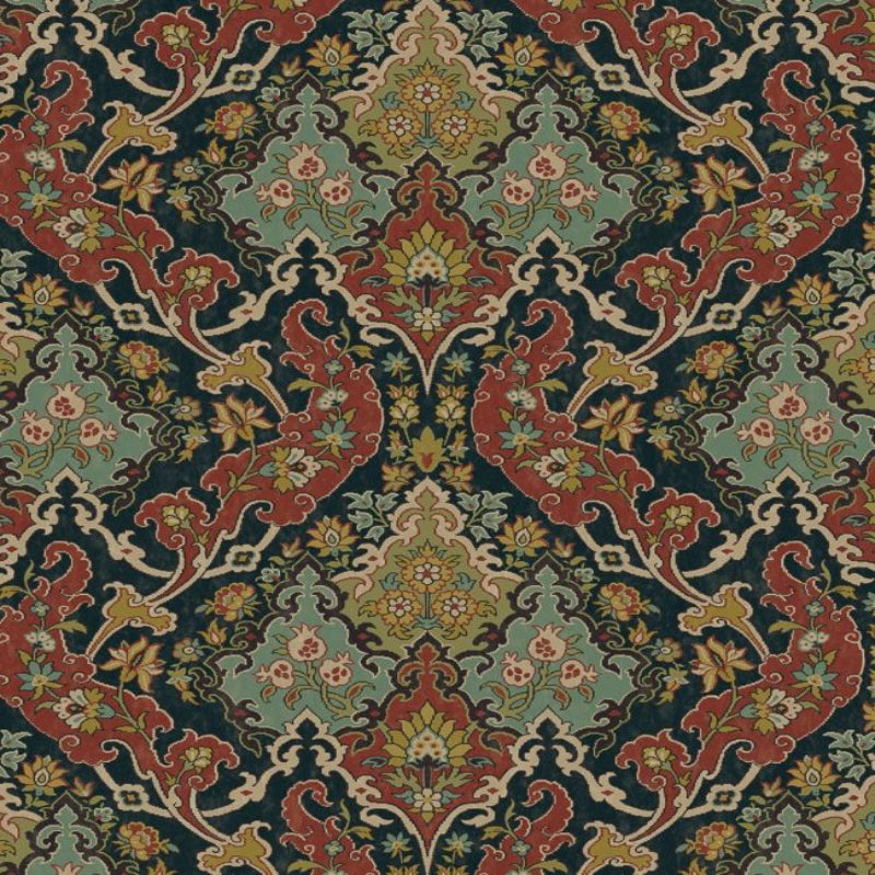 Pushkin Wallpaper - Seafoam & Red on Charcoal - 108/8040