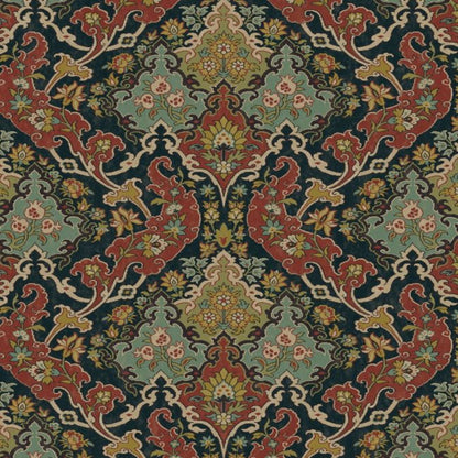 Pushkin Wallpaper - Seafoam & Red on Charcoal - 108/8040