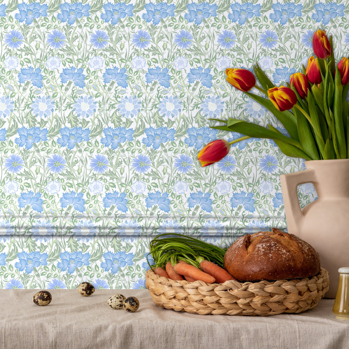 1090 - Iris & Chrysanthemum Wallpaper - Sky-Green by Morris Collections