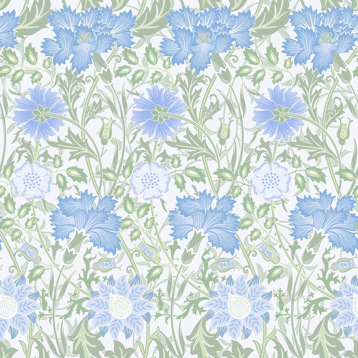 1090 - Iris & Chrysanthemum Wallpaper - Sky-Green by Morris Collections