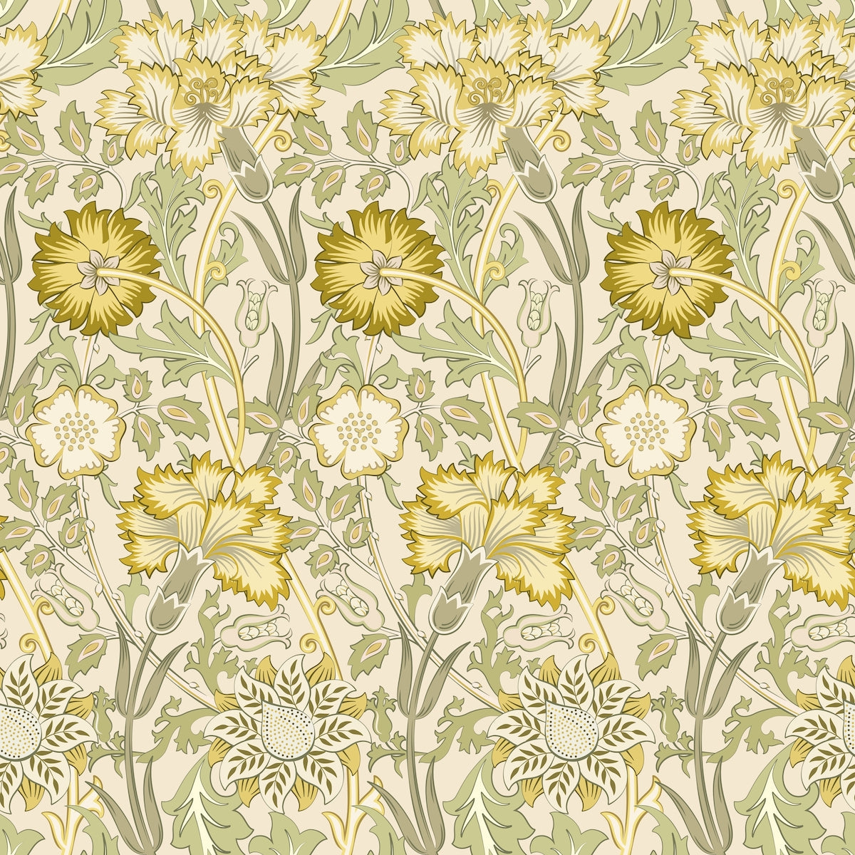 1091 - Iris & Chrysanthemum Wallpaper - Fern Green by Morris Collections
