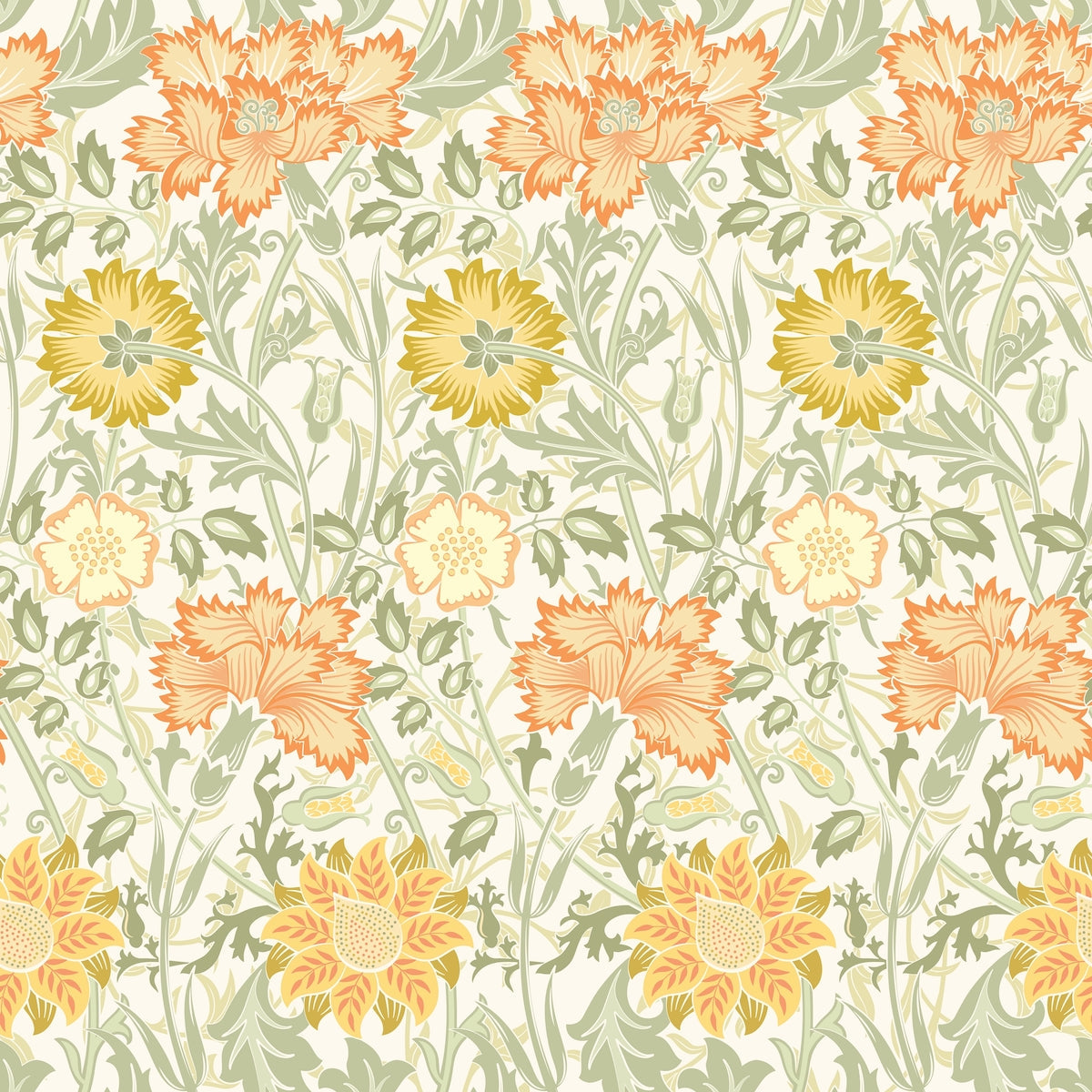 1092 - Iris & Chrysanthemum Wallpaper - Apricot Orange by Morris Collections