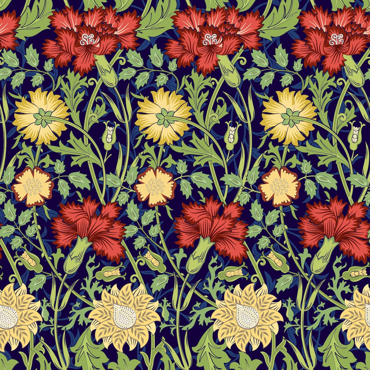 1094 - Iris & Chrysanthemum Wallpaper - Moss Blue by Morris Collections