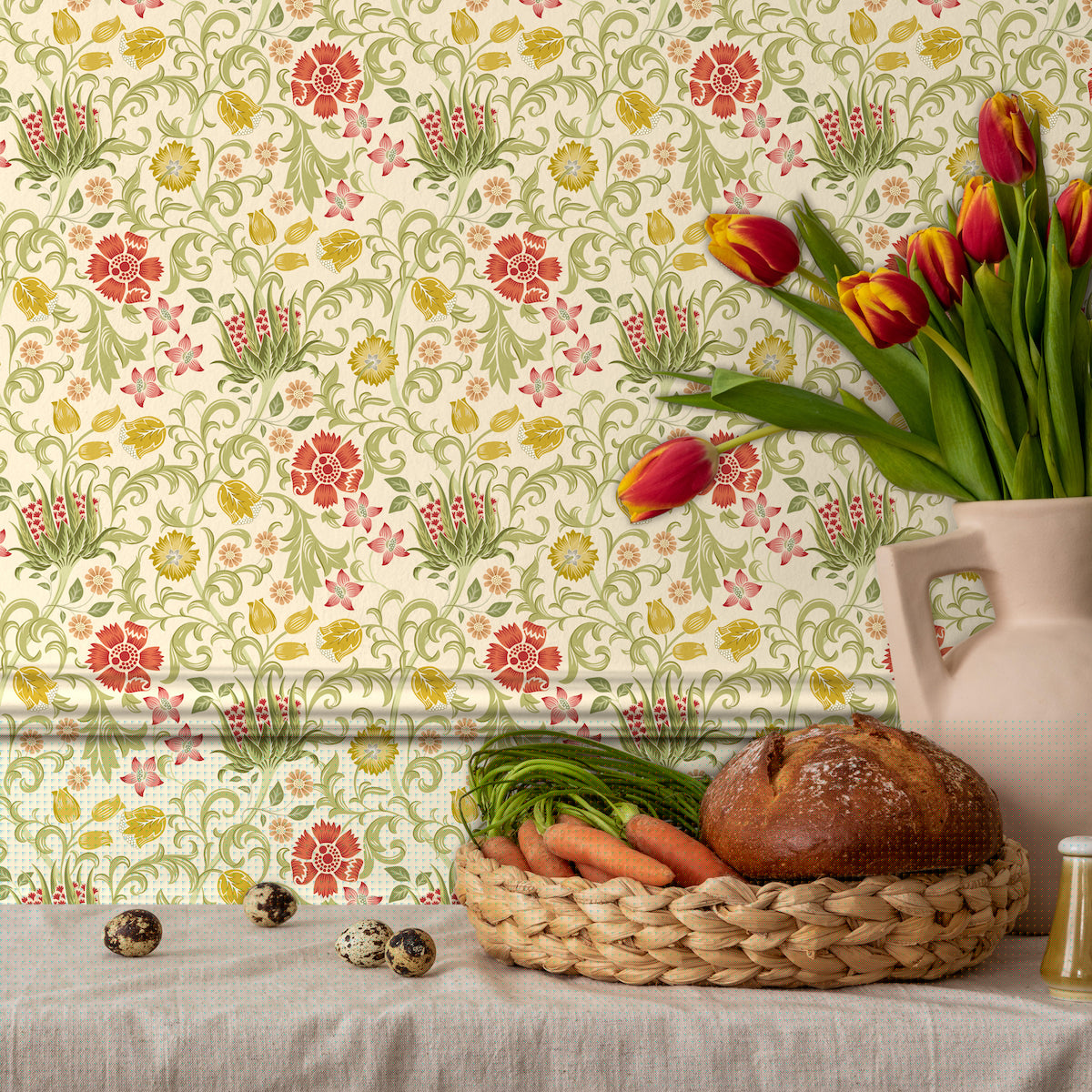 1097 - Summer Field Wallpaper - Ivory Cream by Morris Collections