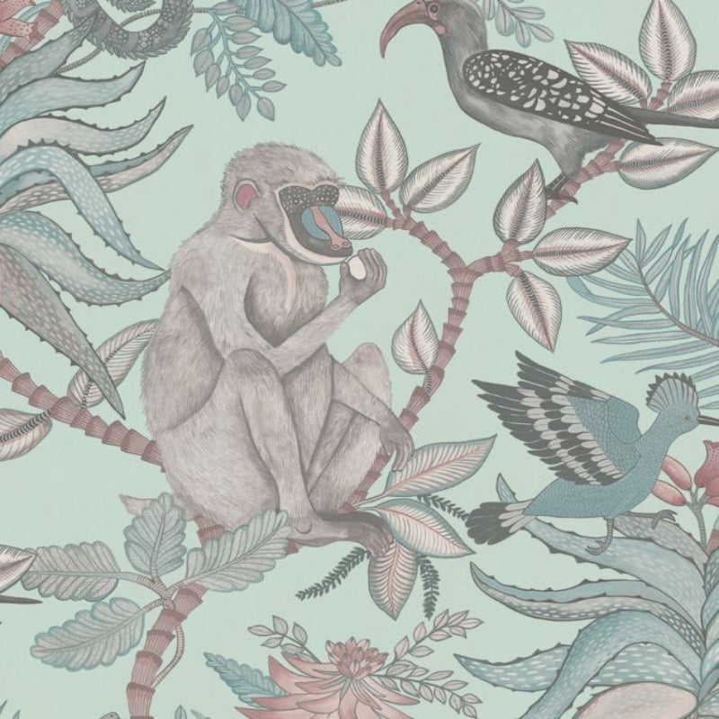 Savuti Wallpaper - Blush & Sky Blue on Duck Egg - 109/1004