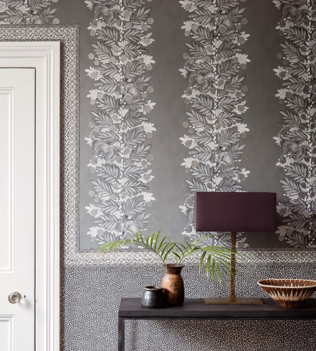 Acacia Wallpaper - Charcoal & Metallic Silver on Soot - 109/11055