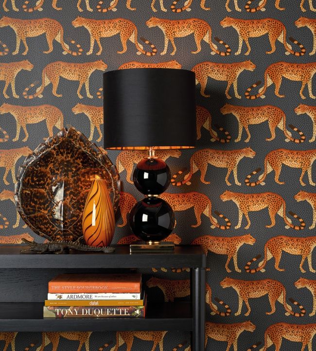 Leopard Walk Wallpaper - Burnt Orange on Charcoal - 109/2008