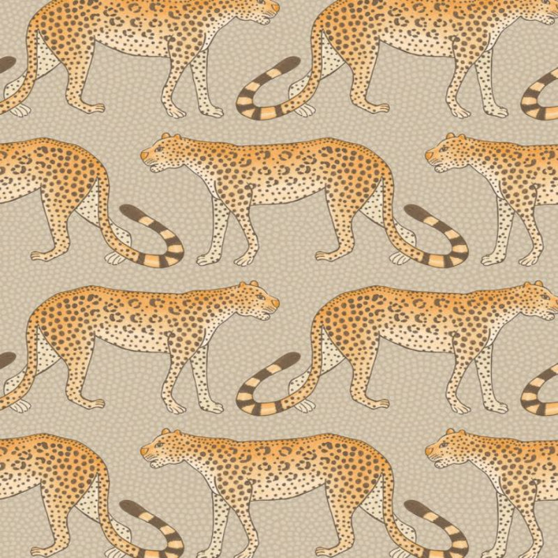 Leopard Walk Wallpaper - Orange on Linen - 109/2010