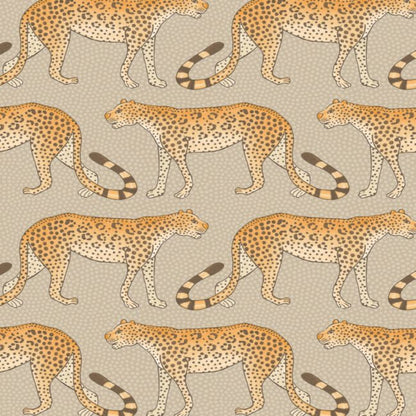 Leopard Walk Wallpaper - Orange on Linen - 109/2010