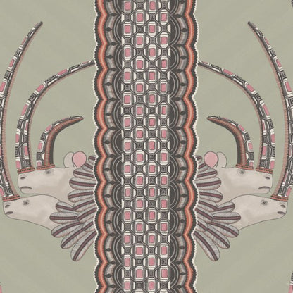 Jabu Wallpaper - Coral on Soft Olive - 109/3017