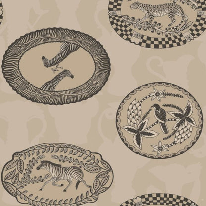 Matrinah Wallpaper - Metallic Gilver & Charcoal on Linen - 109/4020