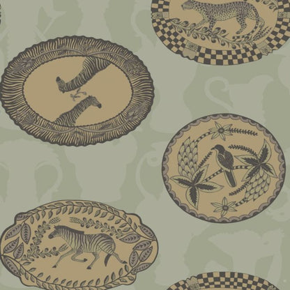 Matrinah Wallpaper - Metallic Gold & Charcoal on Old Olive - 109/4021